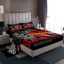 Erosebridal Red Car Sheet Set Twin,Extreme Sport Bedding Sets Twin Size,Geometric Buffalo Twin Sheet Sets,Breathable Automobile Room Decor,3pcs