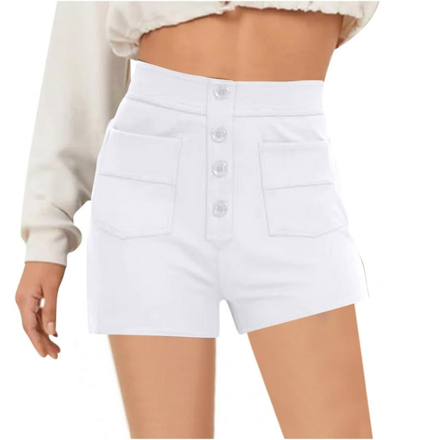 AherBiu Shorts Cargo pour Femmes Taille Haute 4 Boutons Été Extensibles Ajustés Shorts de Robe avec Poches