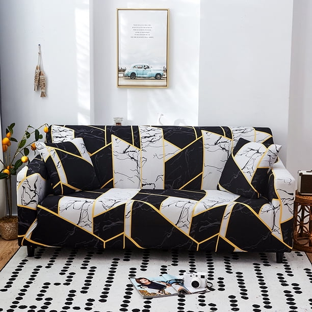 sofá elástica Fundas de sofá impresas Fundas de sillón para sofás de cojines Protector de muebles universal elástico con 2 fundas de almohada, antiarañazos para gatos (M, Geometría, 3 piezas)