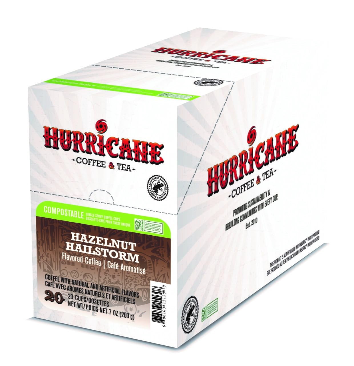 Hurricane Coffee Hazelnut Hailstorm Flavored Coffee, Compostable Single Cup Coffee Pods Compatible with Keurig K-Cup Brewers, 20 Count