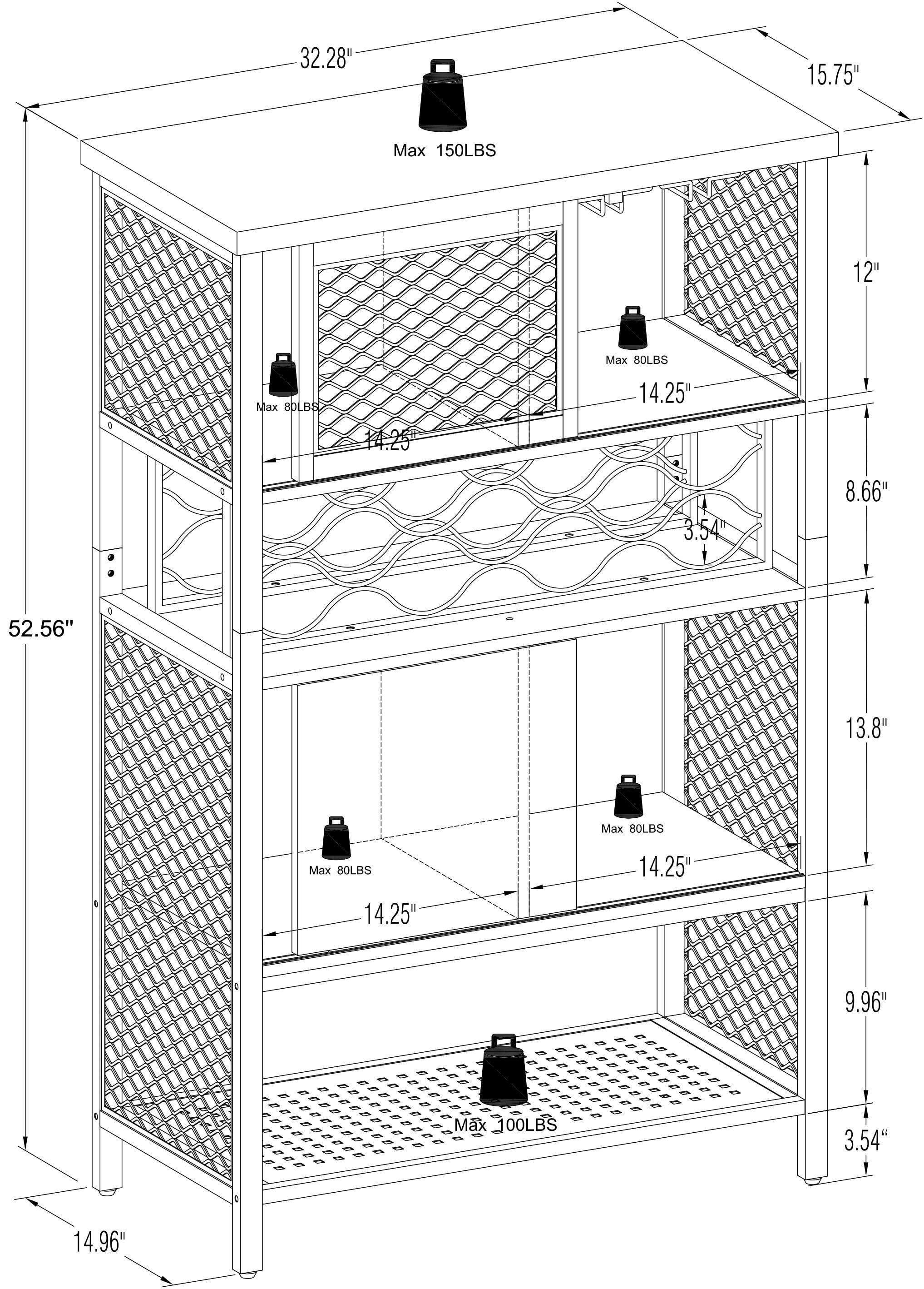 Industrial Bar Cabinet with Wine Rack for Liquor and Glasses, Wood and ...