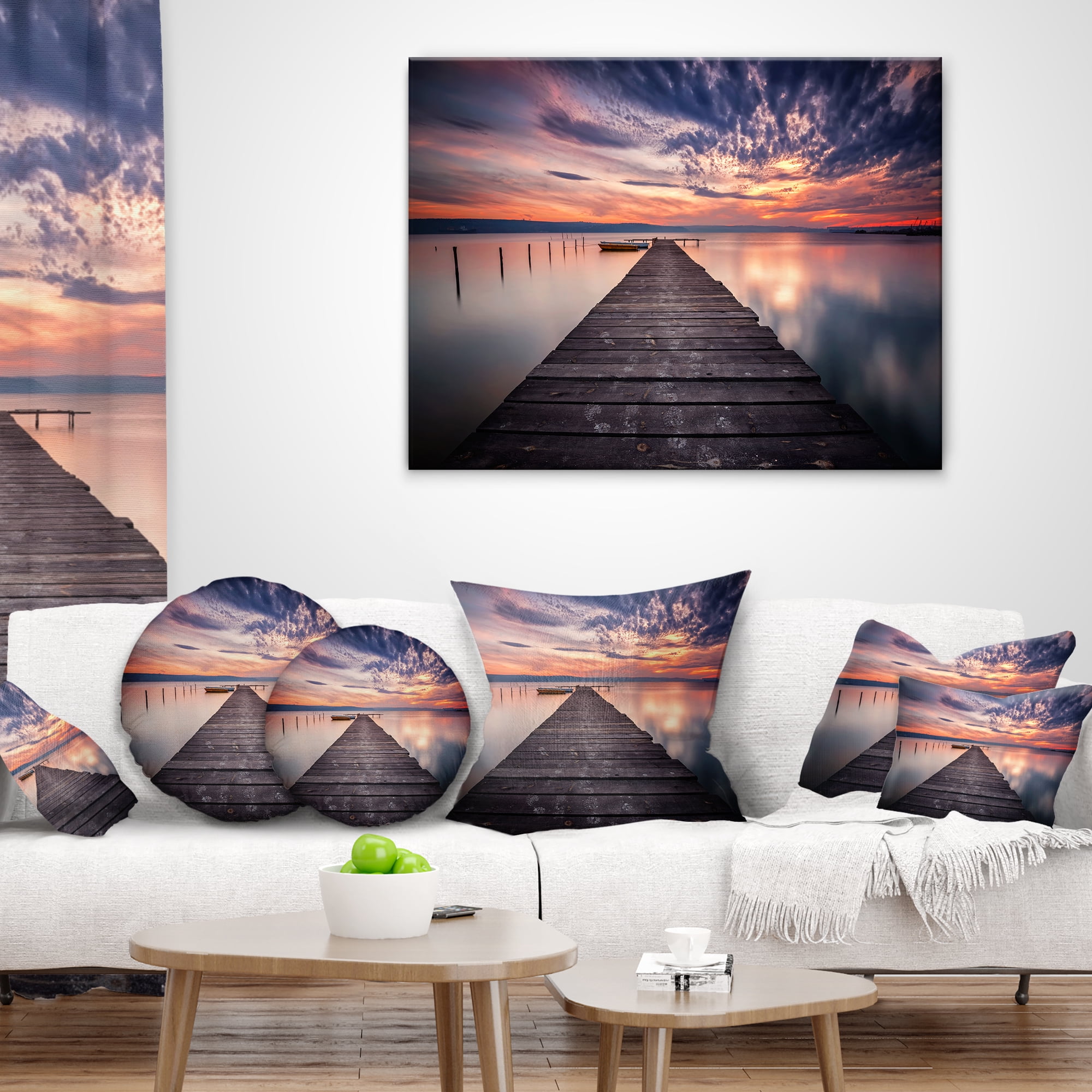 Designart Colorful Sunset Over Lake - Landscape Photography Throw Pillow - 12x20