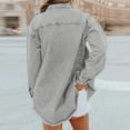 thumbnail image 4 of WTOBBY Women's Washed Denim Shirt Jacket, Frayed Hem Solid Color Outerwear, Long Sleeve Casual Overshirt, Lightweight Street Style, Comfortable Loose Fit,Light Gray 2XL, 4 of 4