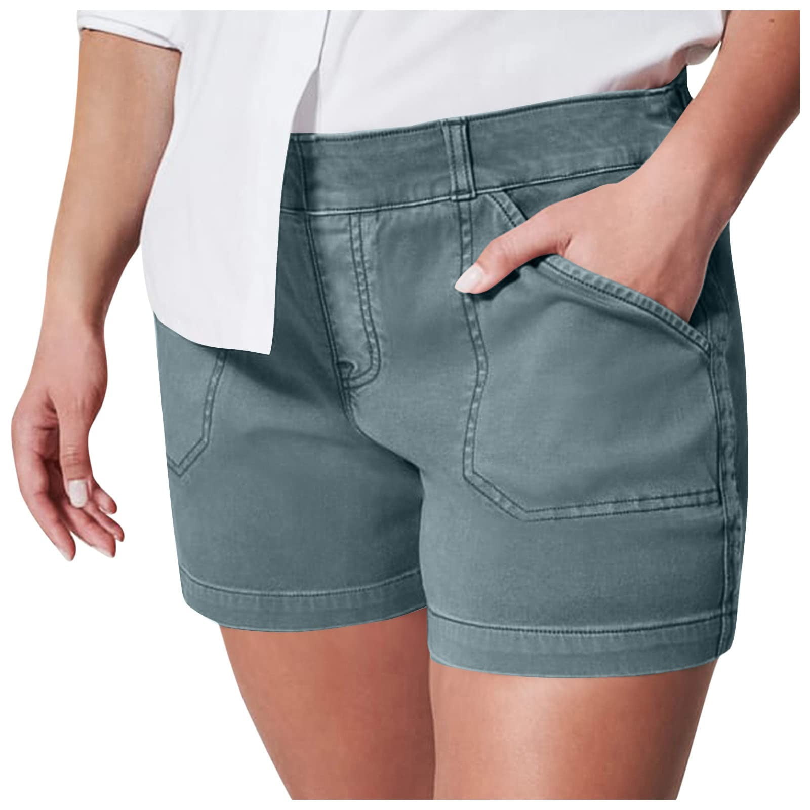 Denim Shorts for Women Cargos Straight Leg Solid Cargo Jean Shorts for
