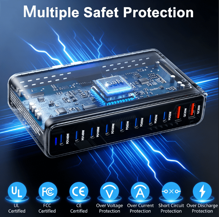 BALoFI 800W GaN III 10-Port USB-C Charging Station Dual 140W PD PPS Fast Charger Compatible with MacBook Pro/iPhone 17/Dell/HP/Samsung S24