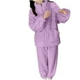 thumbnail image 3 of Sriper Fleece Pajama Sets for Women 2 Piece Winter Fuzzy Homewear Outfits Zip Up Long Sleeve Thermal Sleepwear Tops Soild Color Warm Nightwear Textured Elastic Waist Long Pants Ladies Loungewear, 3 of 5