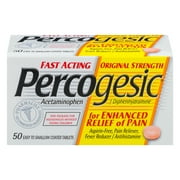 Percogesic Original Strength Pain Relief, Aspirin Free Fast Acting Relief, Acetaminophen and Diphenhydramine, 50 Tablets