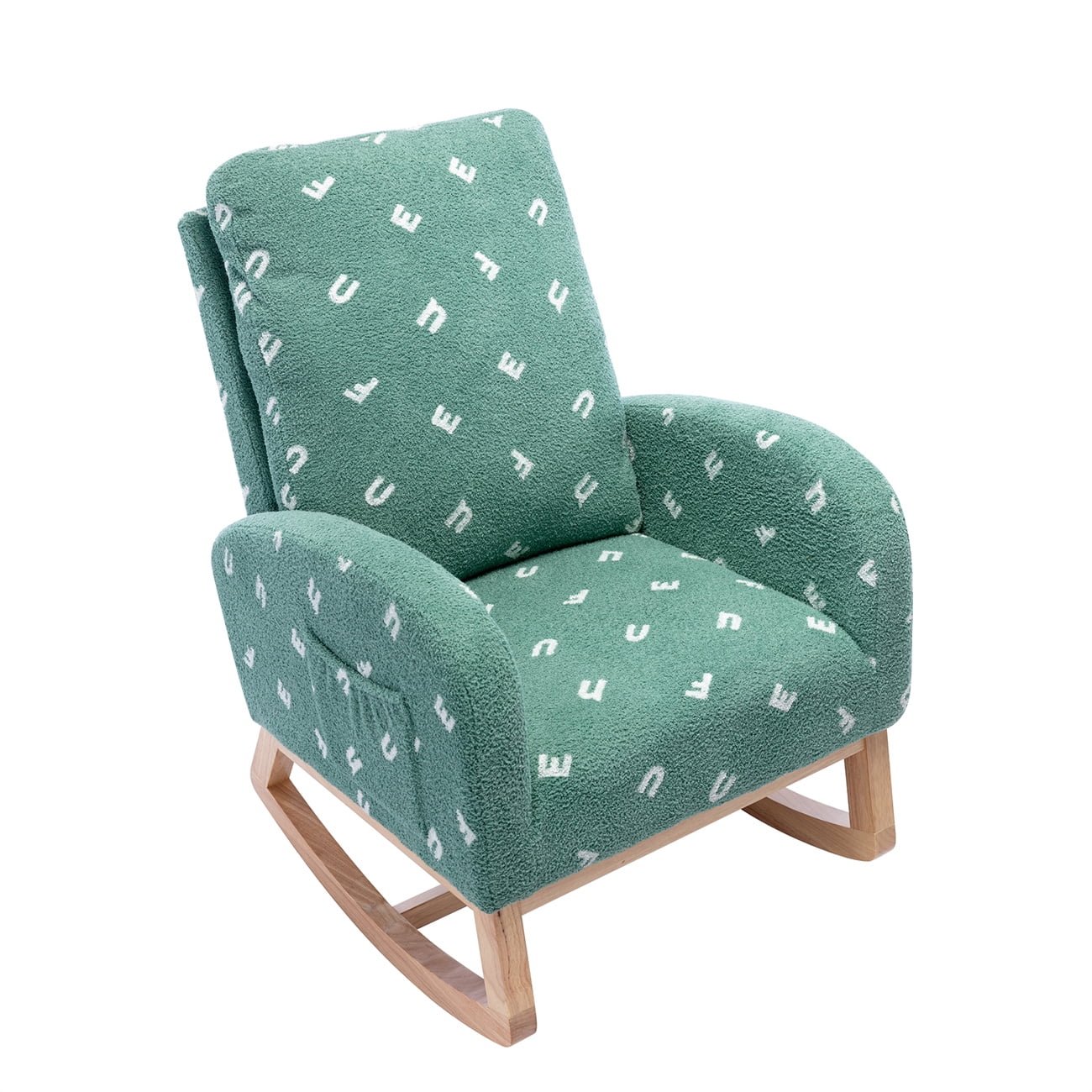 Rocking Chair for Nursery, Modern Upholstered Rocker Chair with High Back and Side Storage Pocket, Comfy Leisure Accent Armchair for Bedroom, Living Room and Balcony, Green
