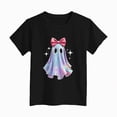 thumbnail image 5 of TOWED22 Toddler Girl Fall Shirt Girls Halloween Shirt Cute Ghost Graphic Short Sleeve Tops Spooky Season Fall T-Shirt,Black, 5 of 5
