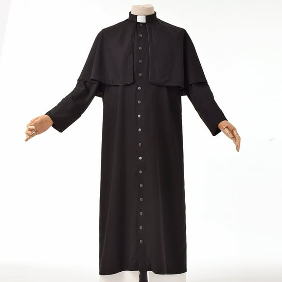 BPURB Roman Men Black Soutane Cassock Adult Medieval Clergy Robe Cassock Cape Belt