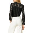 thumbnail image 3 of INSPIRE CHIC Women's Crochet Lace See Through Floral Ruffle Neck Blouse Black M, 3 of 7