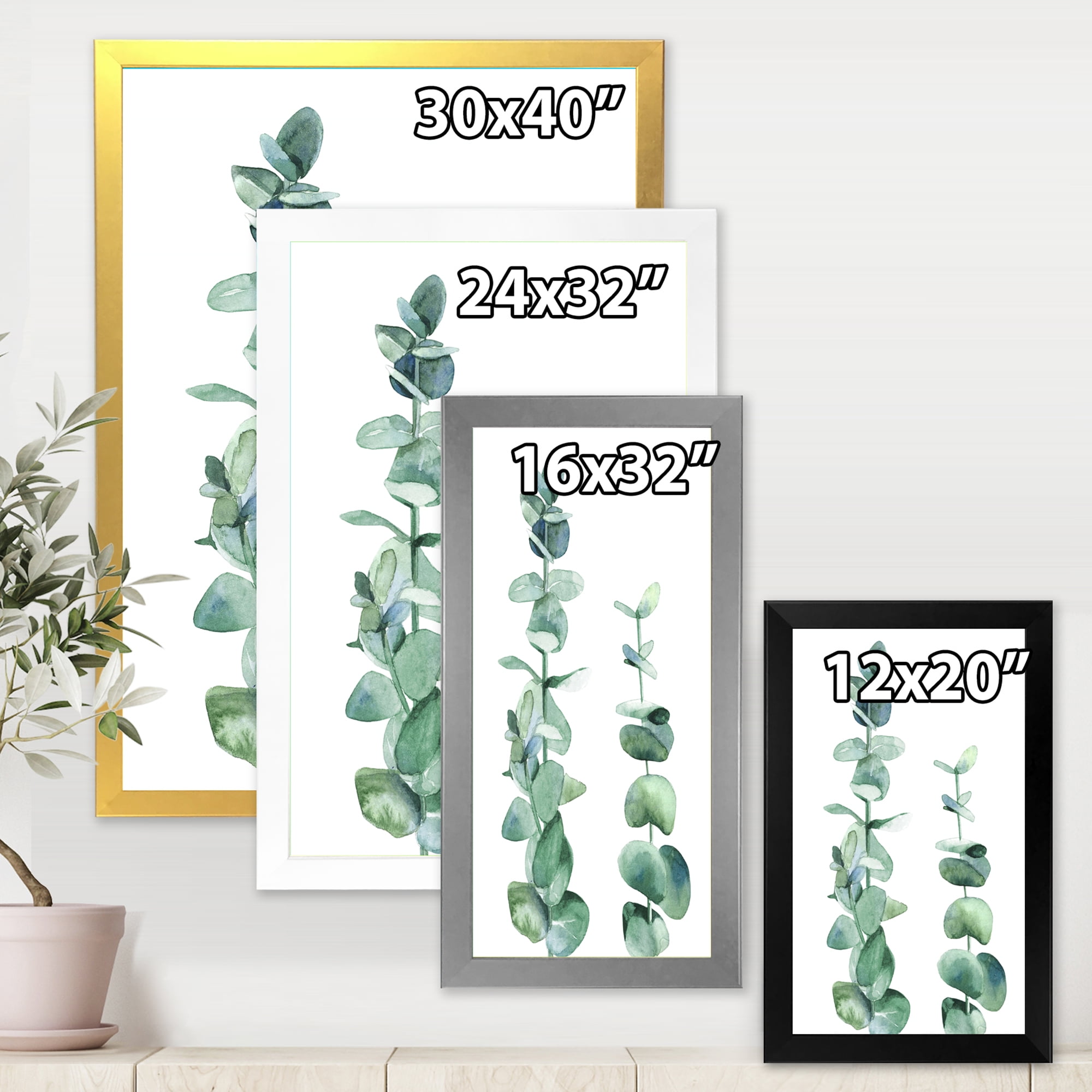Designart 'Green Eucalyptus Branch' Tropical Framed Art Print