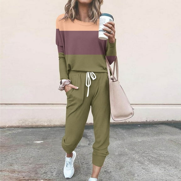 Hvyesh Women's Sweatsuit Set Casual 2 Piece Outfit Lounge Pajamas Set Long Sleeve Top Sweatpant Set Jogger Tracksuits