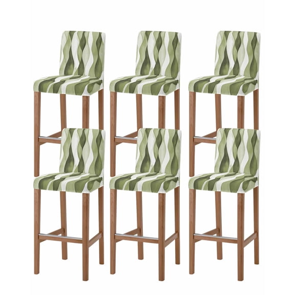 Sage Green Stripes Bar Stool Covers Set of 6, Retro Farmhouse Abstract Ripple Stretch Washable Bar Chair Covers with Backs, Removable Pub Counter Height Chair Cover for Kitchen Dining Room Cafe