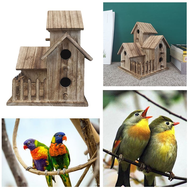 SweetCandy Wooden Bird House, for Outside Finch, Bluebird, Cardinals, Hanging Birdhouse Garden Country Cottages