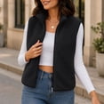 thumbnail image 7 of Yyuenw Womens Soft Fuzzy Stand Collar Sherpa Vest Full Zip Sleeveless Cropped Layering Outerwear Fall Winter, 7 of 7