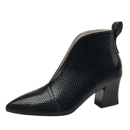 

GWAABD Women s Booties and Ankle Boots Fashion Autumn Women Ankle Boots Heel Mid Heel Print Pointed toe Slip On Casual Style
