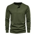 thumbnail image 2 of DODADAWANJ Mens Henley Long Sleeve Shirts Big and Tall Button Up Crewneck Shirt Solid Color Fall Undershirts Army Green L, 2 of 5