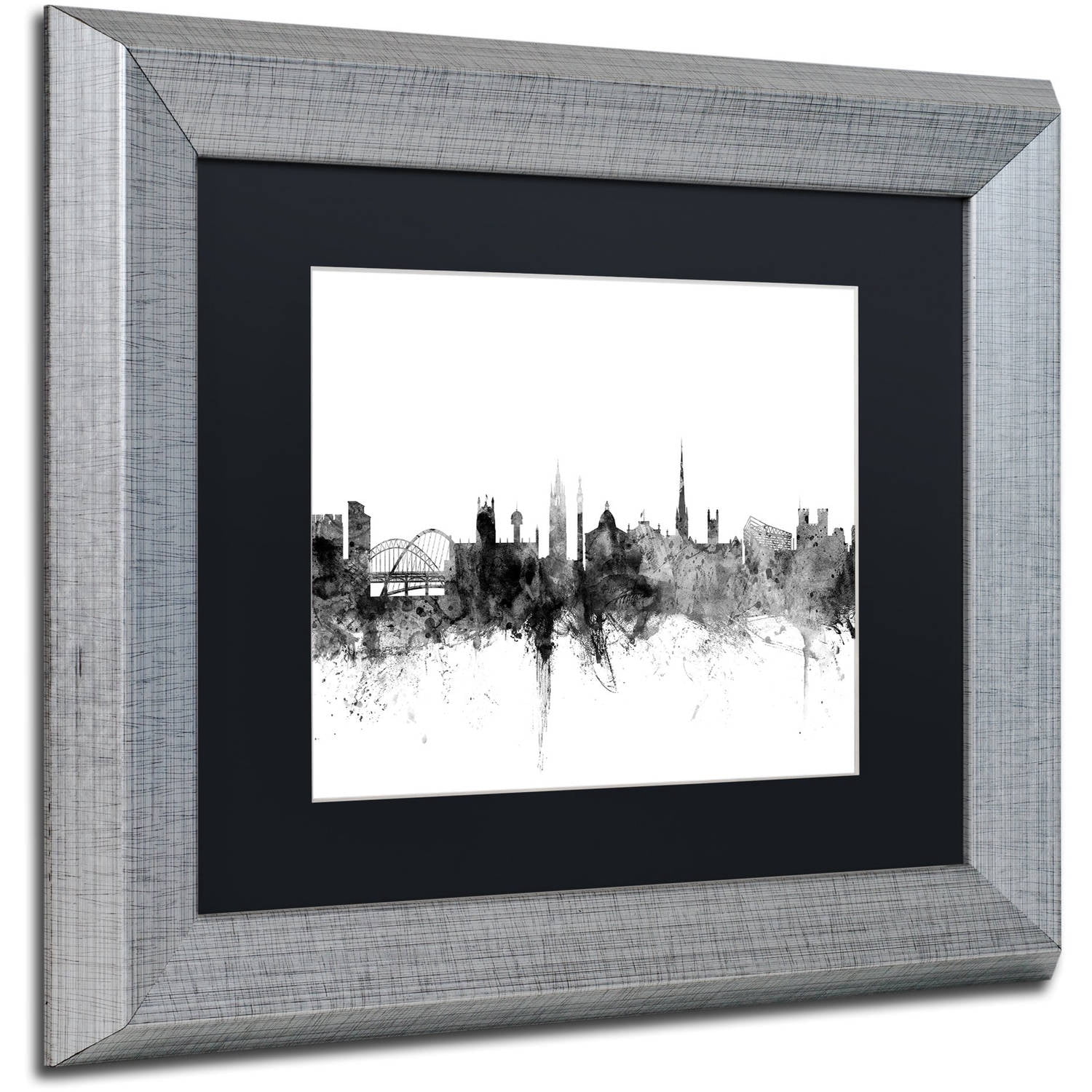 Trademark Fine Art "Newcastle England Skyline B&W" Canvas Art by Michael Tompsett, Black Matte, Silver Frame
