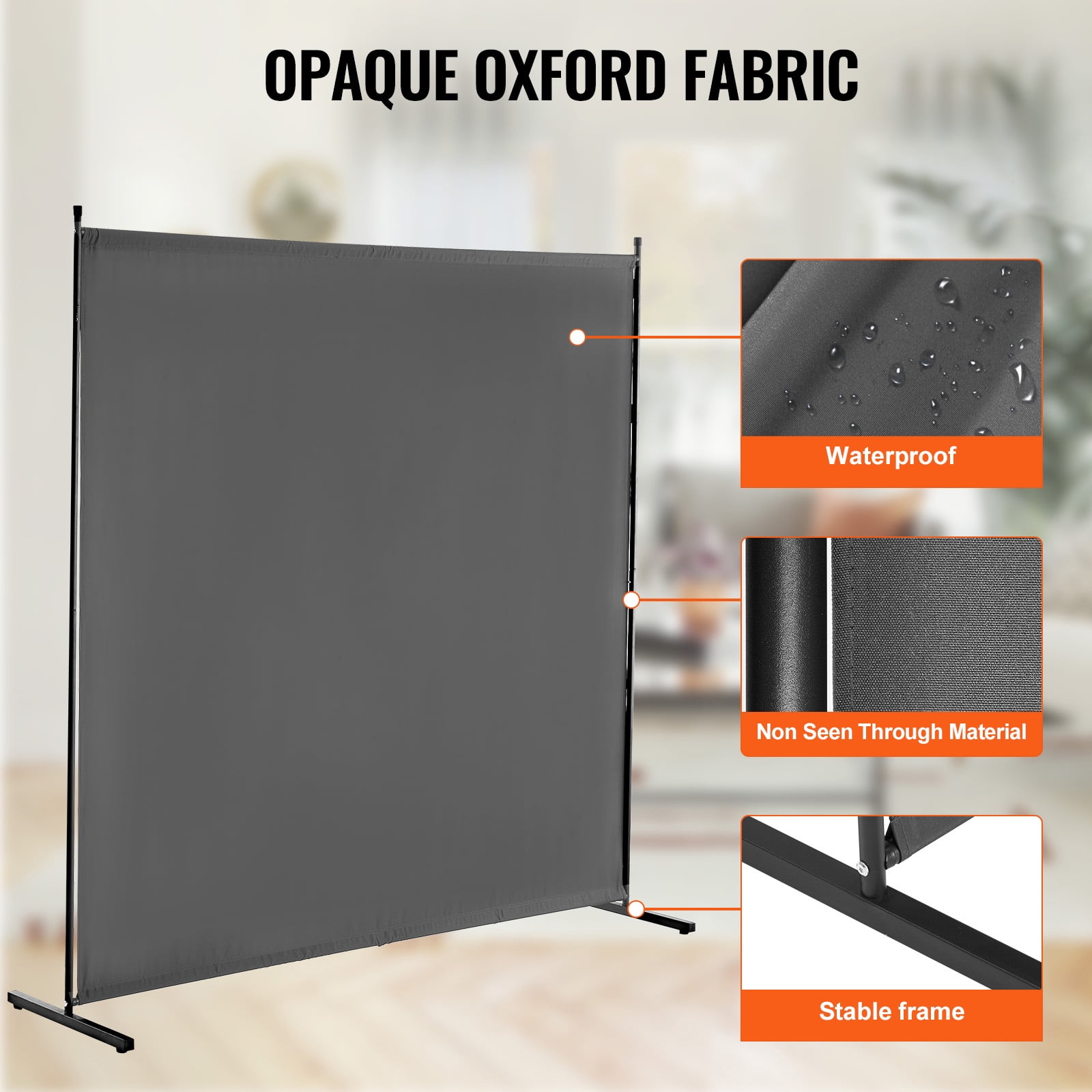 KFFKFF 6FT Room Divider, One-Panel Fabric Privacy Barrier, Segregation Partition for Rooms,  Workspace, Sleeping Area, Grey