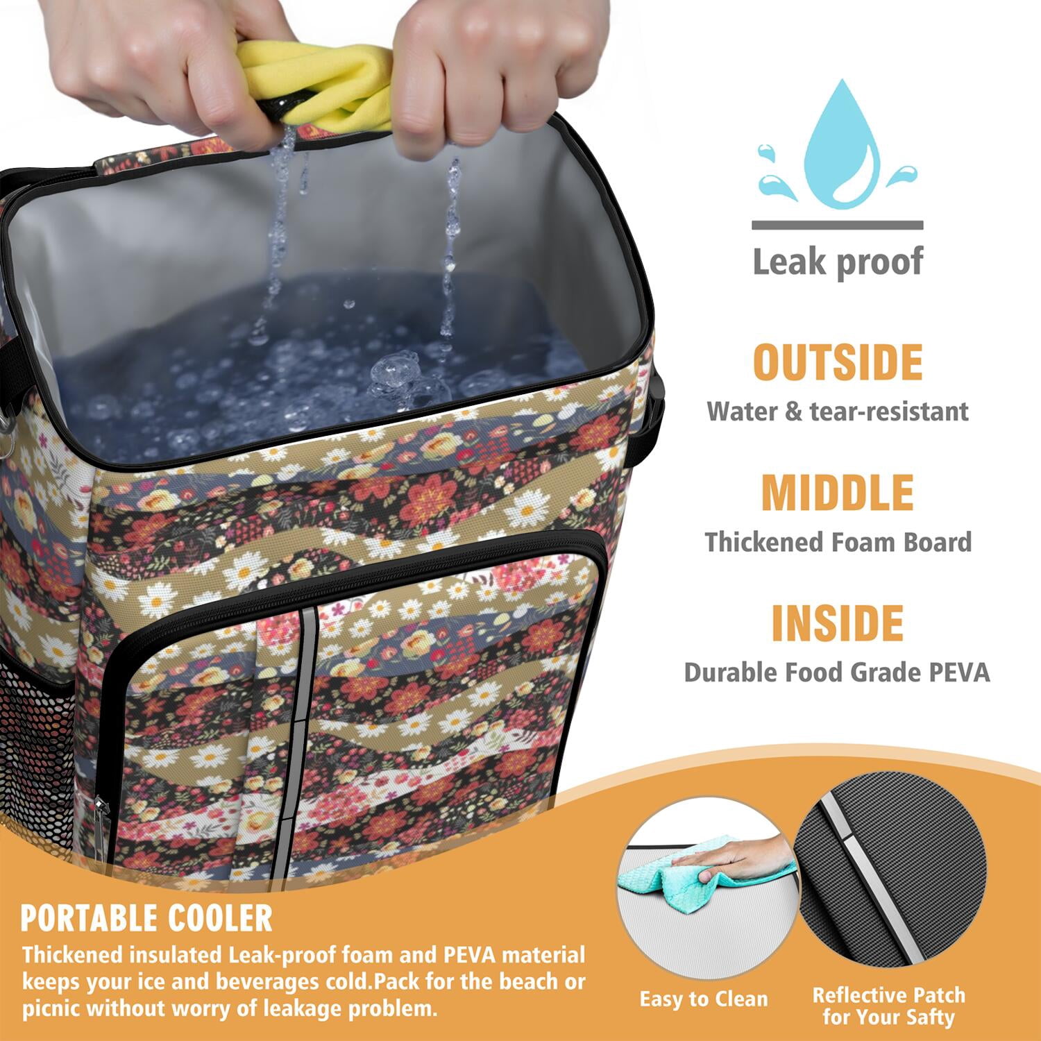 Travel Cooler Bag - Pioneer Flower Camping Beer Cooler Backpack with Bottle Opener- Waterproof Insulated Picnic Backpacks - Cooler Bag for Beach