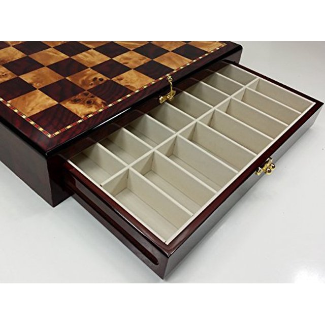 Cómoda grande de tablero de ajedrez de alto brillo de 20 "con 2 cajones color cerezo y madera de nudo HPL 755464942198