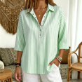 thumbnail image 4 of Cotton Linen Tops for Women Striped Long Sleeve Tops Soft Loose Fit Casual Fashion T-Shirt Tops for Holiday Daily Wear by Gbobgt Green XL, 4 of 6