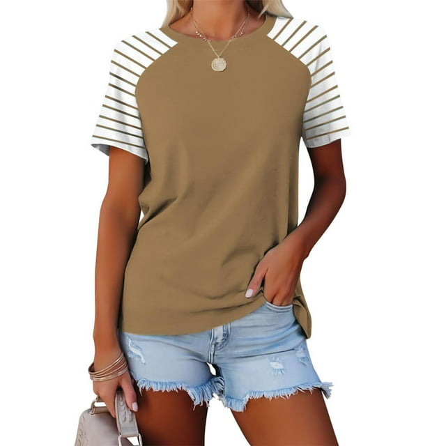 Womens Short Sleeved Shirt With Checkered Printed Button Casual T-shirt Top
