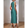 thumbnail image 2 of Teal Blue Sleeveless High Neck Maxi Dress With Fishtail Hem And Side Slit, 2 of 7