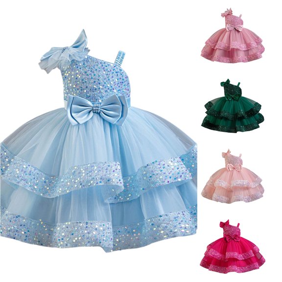 FYDUU Birthday Dress for Girls Sequin Tiered Tulle Tutu Dress Formal Pageant Party Gown Stylish Little Girls Princess Dresses 3-4 Years
