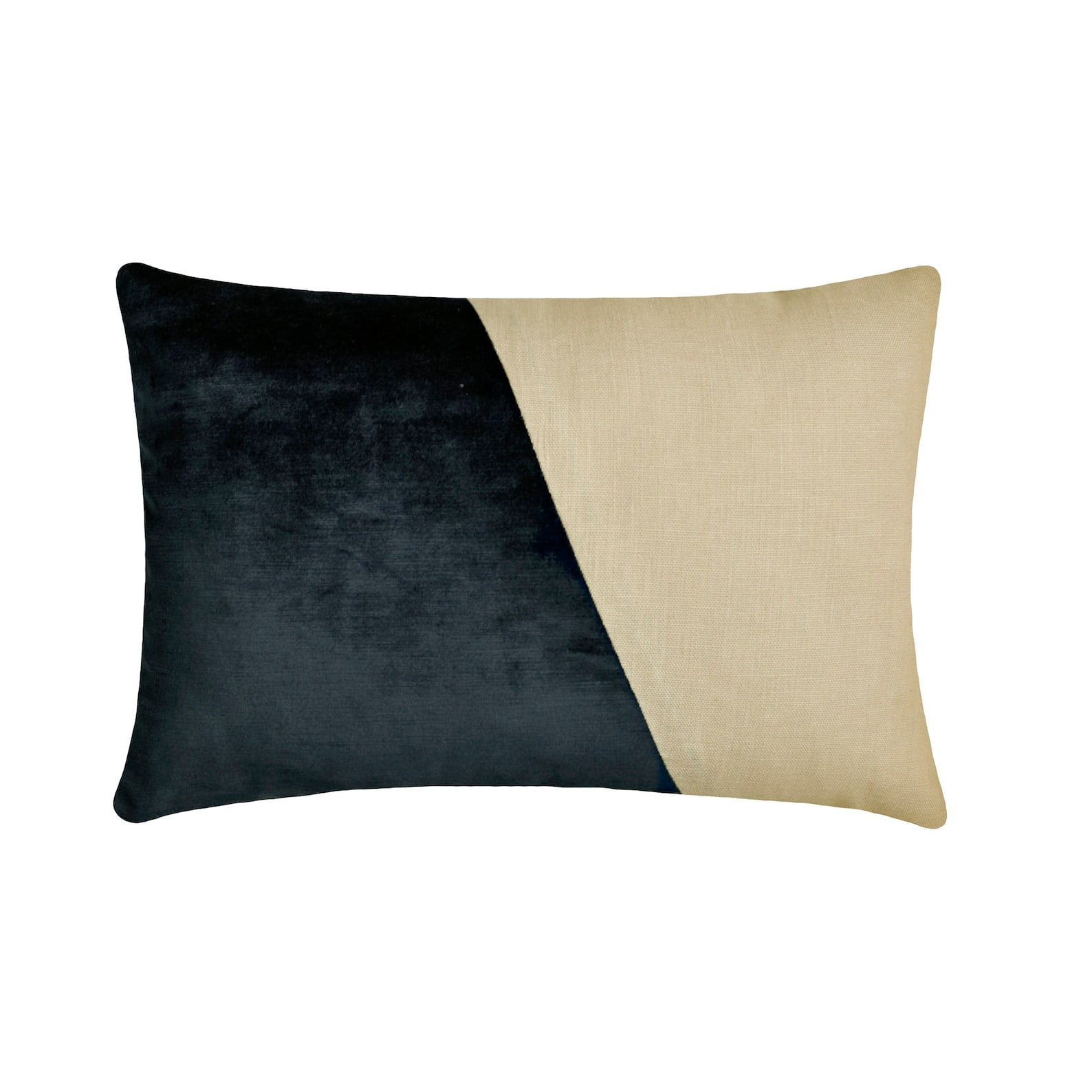 The HomeCentric Decorative Blue Pack of 2, 12"x20" (30x50 cm) Lumbar Pillow Cover, Velvet & Linen Solid Color Block Oblong Pillow, Patchwork Pattern Modern Style - Velutinous Blue