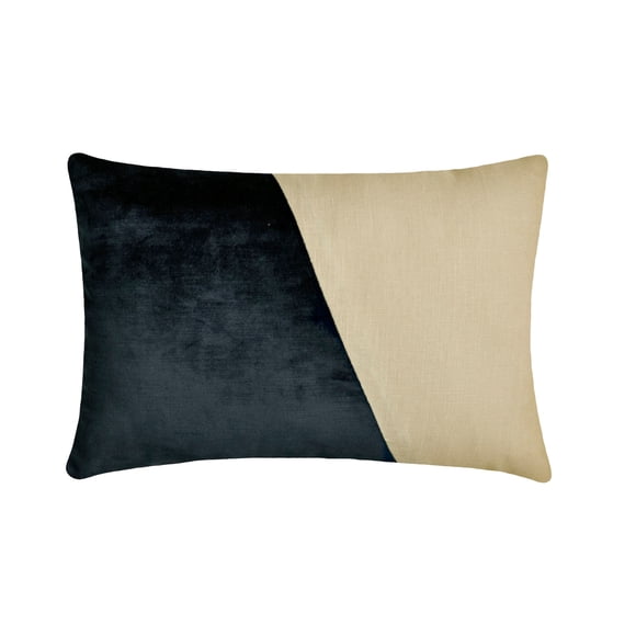 The HomeCentric Decorative Blue Pack of 2, 12"x18" (30x45 cm) Lumbar Pillow Cover, Velvet & Linen Solid Color Block Oblong Pillow, Patchwork Pattern Modern Style - Velutinous Blue