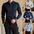thumbnail image 2 of Men Business Shirt Button Placket Long Sleeve Lapel Solid Color Single-breasted Warm Soft Cardigan Plus Size Spring Shirt Men Clothes, 2 of 8