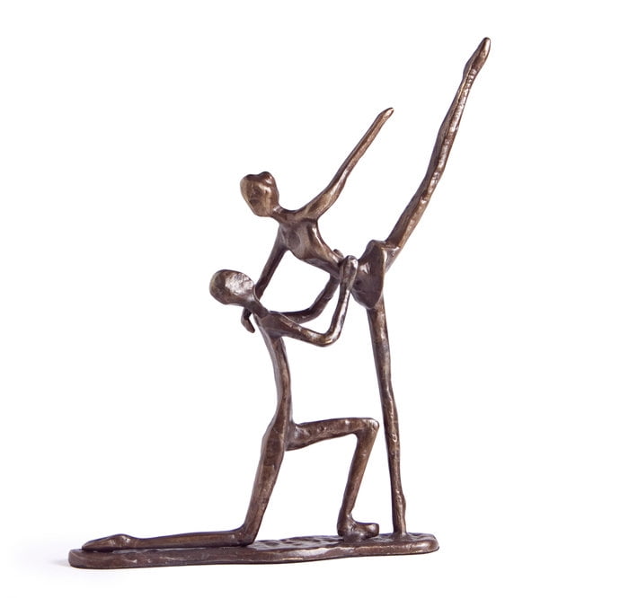 Handcrafted Cast Bronze Kneeling Ballet Dancing Couple Sculpture
