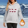 thumbnail image 2 of Women's Sherpa Lined Christmas Hoodie: Fuzzy Santa Graphic Pullover - Long Sleeve Festive Fleece Sweatshirt w/ Drawstring Cozy Holiday Lounge Wear, 2 of 7
