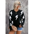 thumbnail image 2 of POGLIP Women's Black Distressed Knit Bolt Sweater, 2 of 6