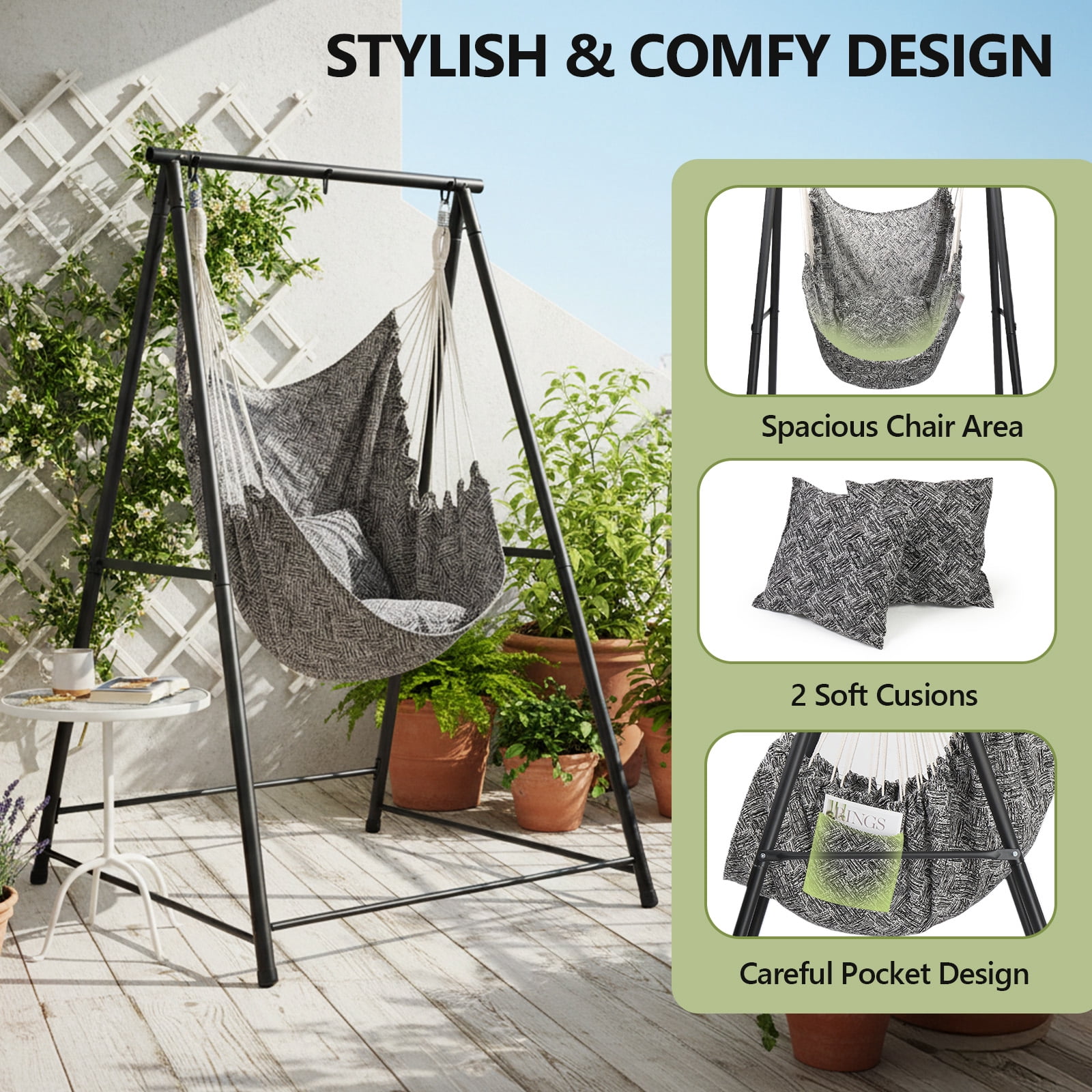 Hammock Chair Stand with Swing Chair, 112*113*180cm