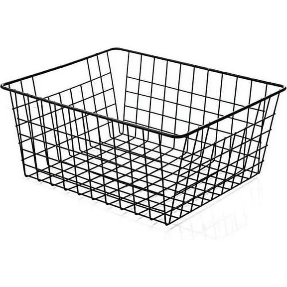 Wire Storage Baskets for Organizing ,Pantry Organization Bins for Kitchen Cabinets, Closet ,Small Size Metal Basket with Handles for Laundry, Refridge, Bathroom Countertop Organizer, Black