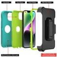thumbnail image 4 of Hotpom for iPhone 15 phone Case with 2 Pack Screen Protector Heavy Duty Shockproof Drop Proof Protection with Black Belt Clip, Green/ Yellow, 4 of 6