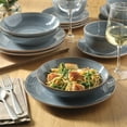 thumbnail image 3 of Gibson Home Stonebury 16 Piece Plates and Bowls Blue Dishes - Handpainted Stoneware Dinnerware Set - Service for 4, 3 of 11