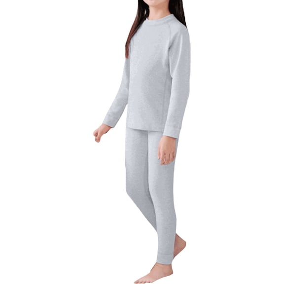 LIJCC Children's Kids Boys Girls Fleece Lined Thermal Underwear Pure Cotton Thickened Fashionable Casual Home Underwear(Grey,9-10 Years)