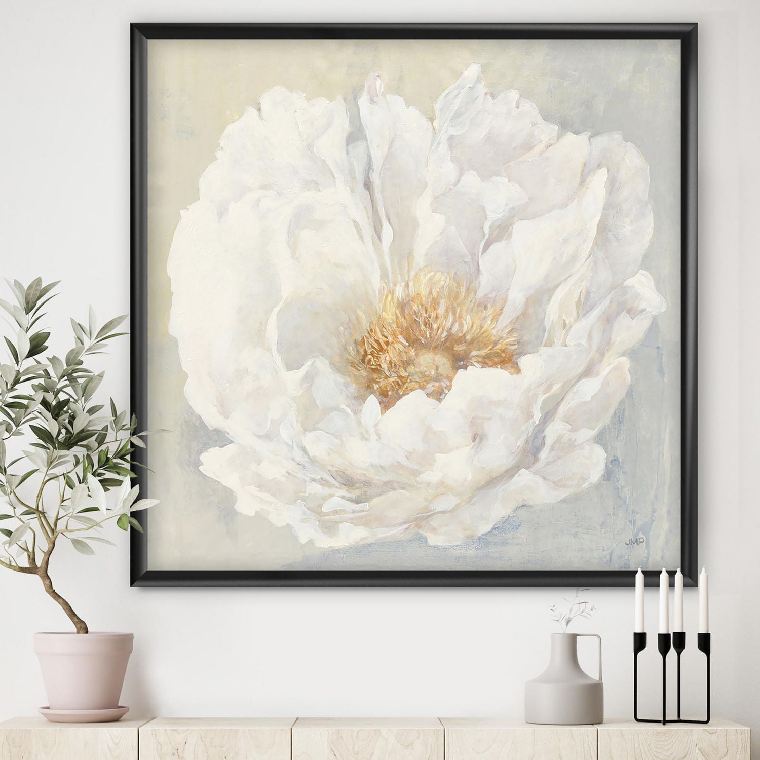 Designart Pivoine blanche sereine Art mural encadré