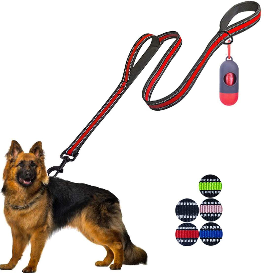 TwoEar 5FT 1IN Strong Rose Dog Leash with 2 Padded Handles Auto Lock Hook Comfortable Soft Dual Handle Reflective Walking Lead for Small Medium and Large Dogs Traffic Handle Extra Control 