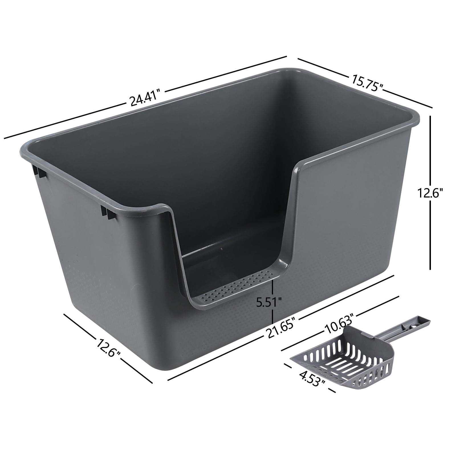 Minekkyes Plastic Open Cat Litter Box with Litter Scoop, Anti-Splashing Kitty Litter Box, Kitty Litter Pan with High Sided Walls, 4 Packs, Grey