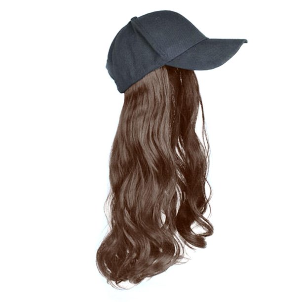 LUVCLS Pelucas largas de 60 cm, gorra de béisbol, peluca, cabello largo y rizado, gorra recta, sombrero, peluca, cabello Z09 ✨υ