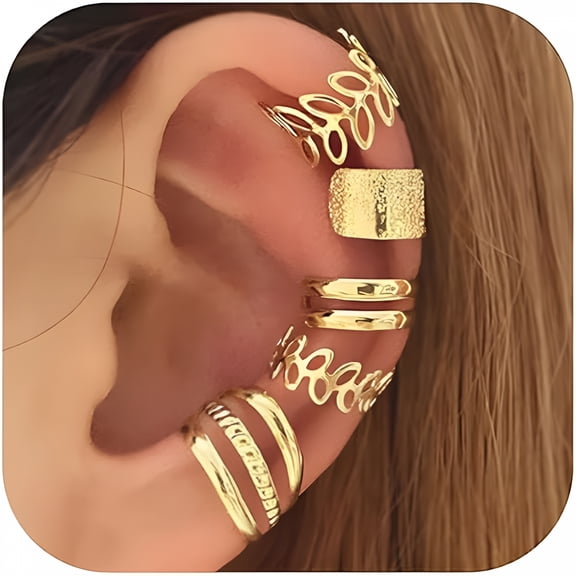 DESIGNICE Hypoallergenic Clip on Ear Cuffs Non Piercing Earrings for Women Cute Cartilage Ear Wrap Jewelry Trendy Stocking Stuffers(5Pcs)
