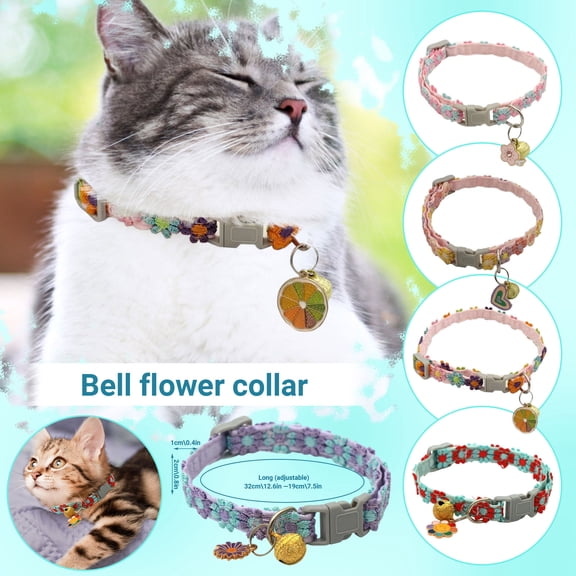 Cat Collar Breakaway 13 Inch Pink Woven Floral Cat Collar with Bell Soft Decorative Spring Collar for Small Kittens and Cats 1 Pack