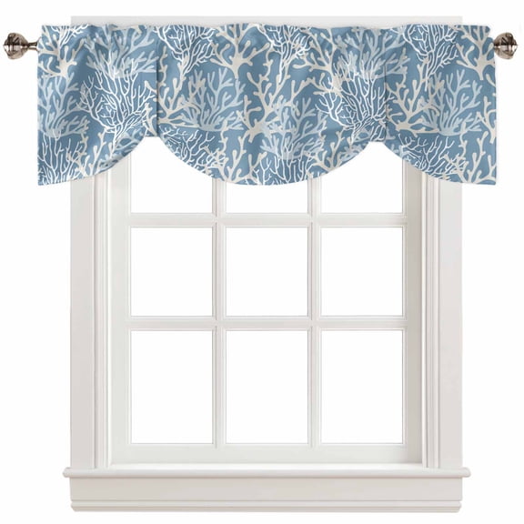 Fsddascl Blue Coral Coastal Tie Up Valance Curtains for Windows, Kitchen Curtains Window Treatments, Ocean Nautical Seaside Beach Short Window Shades Valances for Bedroom Bathroom Cafe 54"x18"