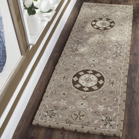 SAFAVIEH Bella Leah Medallion Traditional Wool Runner Rug, Taupe/Light Grey, 2'3" x 7'