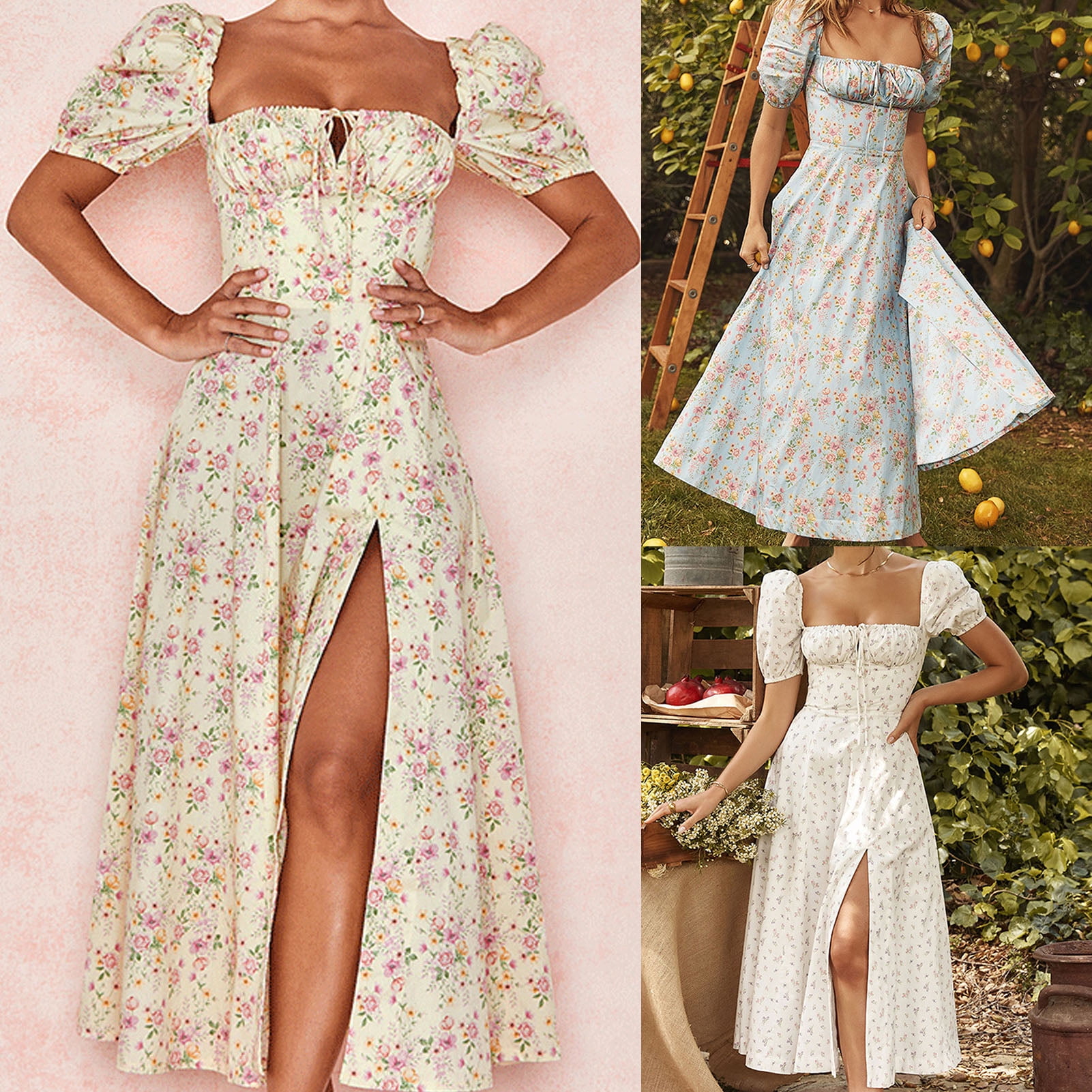 Floral Print Matching Vintage Midi Dresses